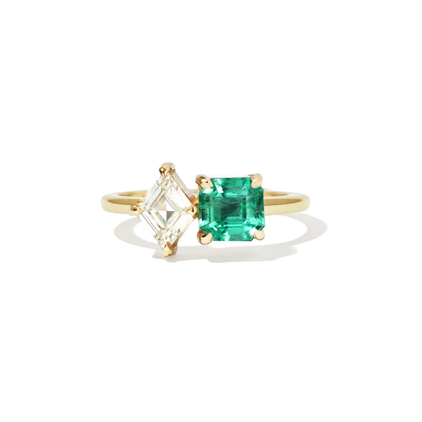 Emerald & Lozenge Diamond Toi et Moi Ring