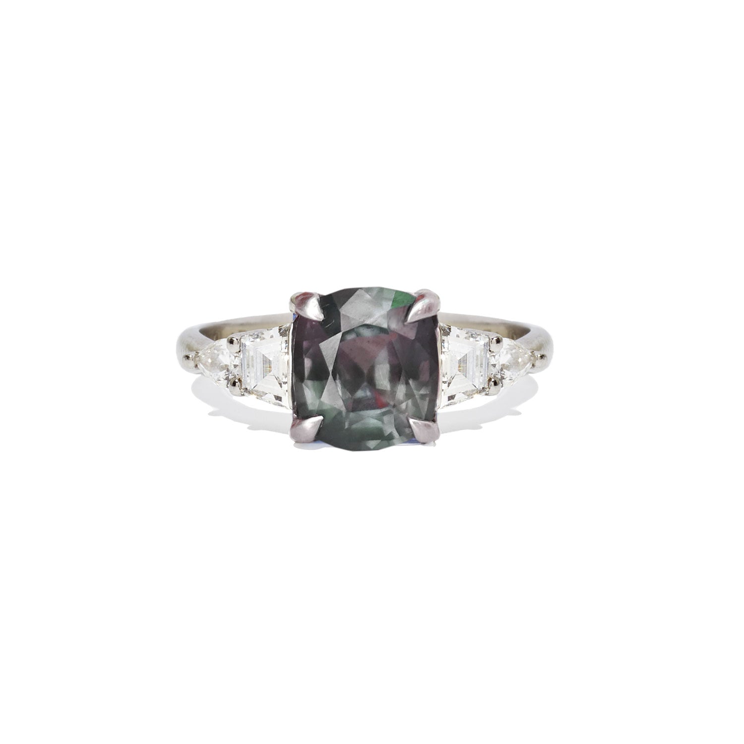Cushion Cut Purple/Teal Sapphire & Diamond Ring