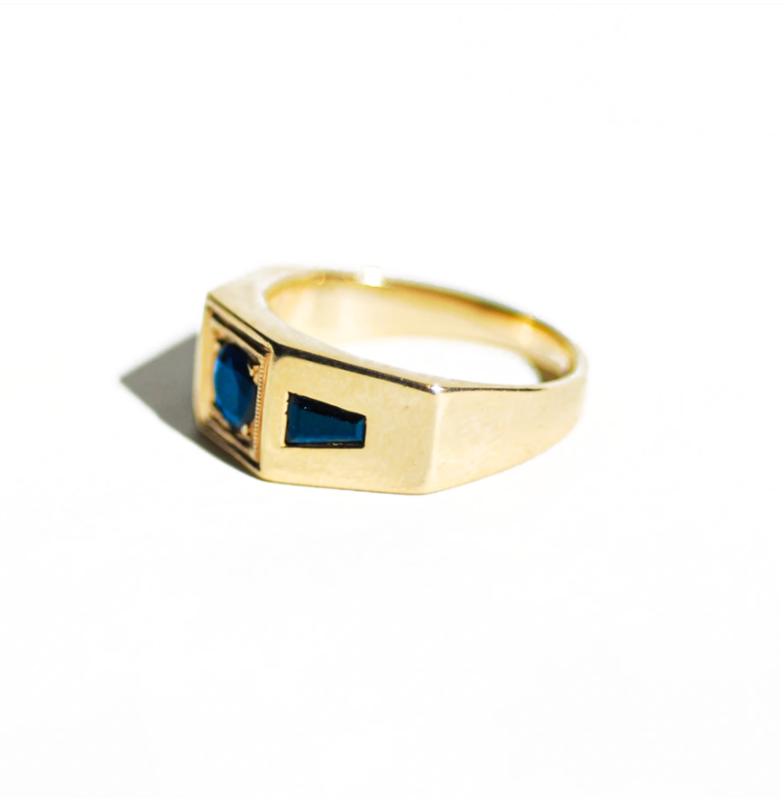 Deco Sapphire Men's Engagement Ring