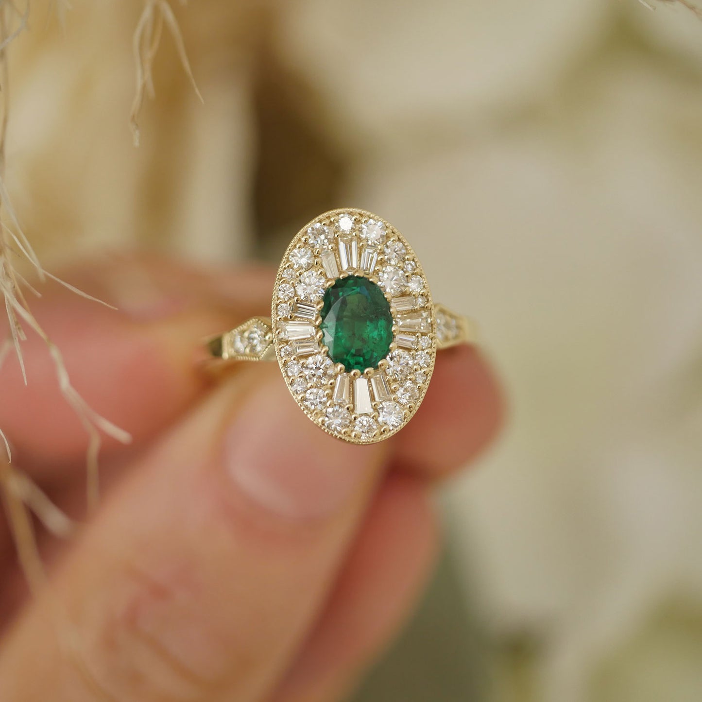Emerald Oval Ballerina Diamond Mosaic Ring