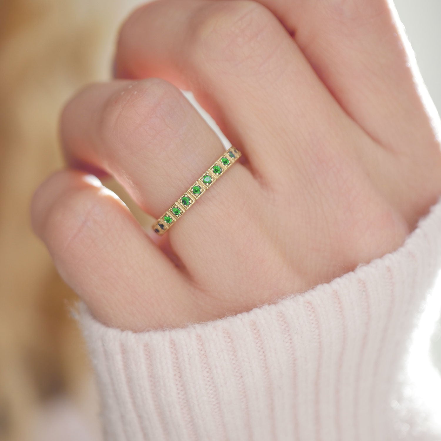 2mm Notched Deco Emerald Eternity Ring