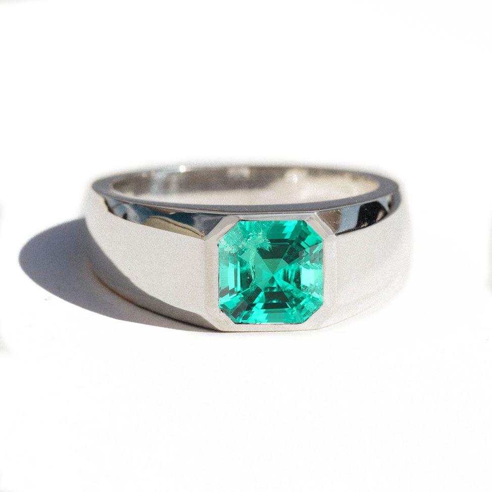 Asscher Cut Emerald Signet Ring