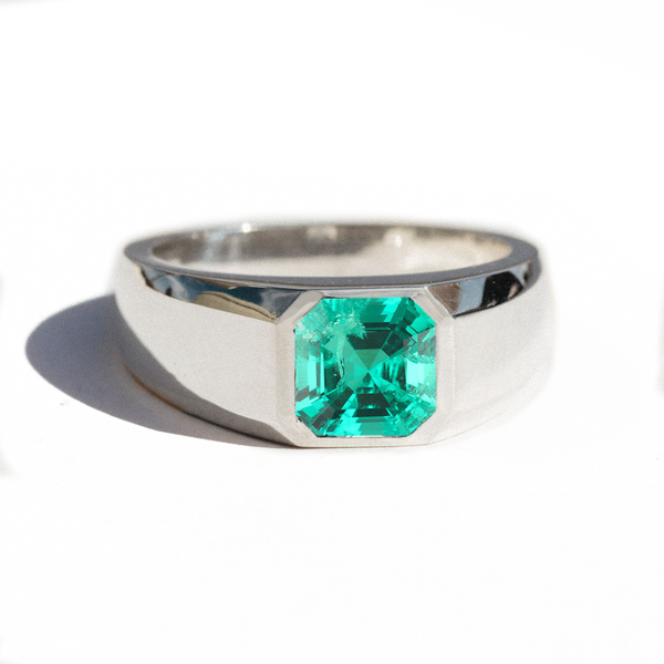 Asscher Cut Emerald Signet Ring