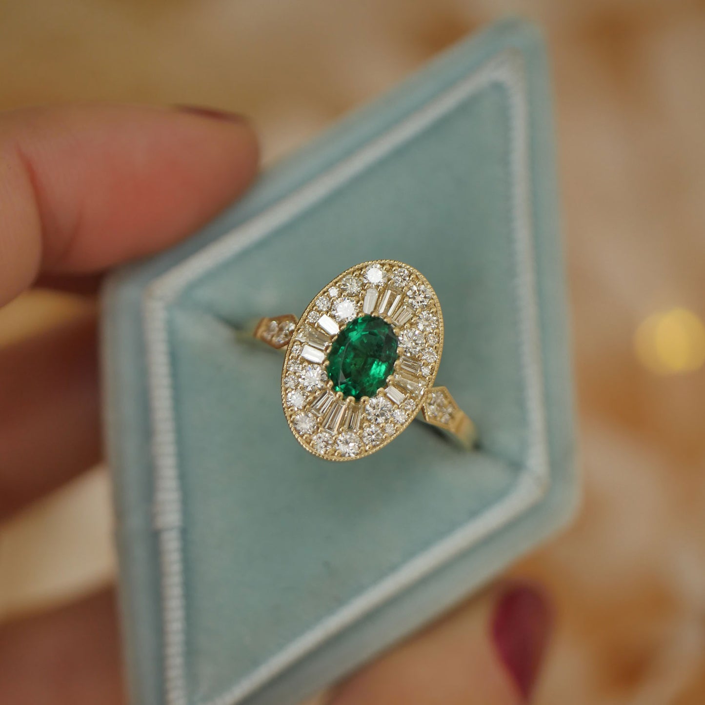 Emerald Oval Ballerina Diamond Mosaic Ring