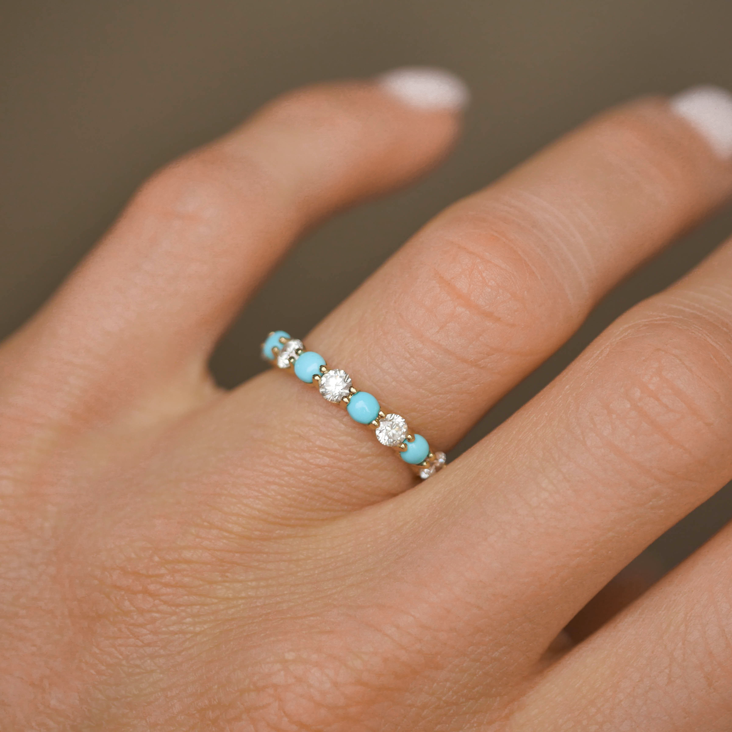 Turquoise & Diamond 3mm Shared Prong Ring