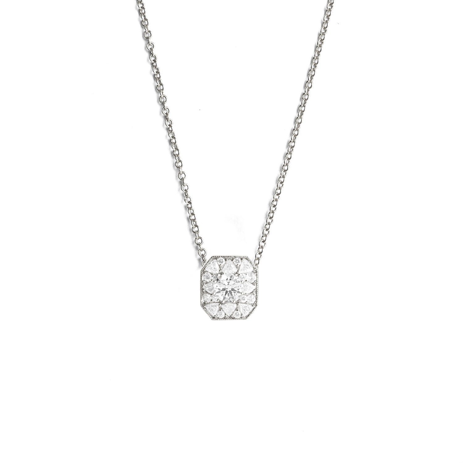 Classic Diamond Necklace, 2 Cts Round Brilliant Cut Diamond Simulant Pendant,  Unique Square Halo Design, White Gold Plated Sterling Silver - Etsy Sweden
