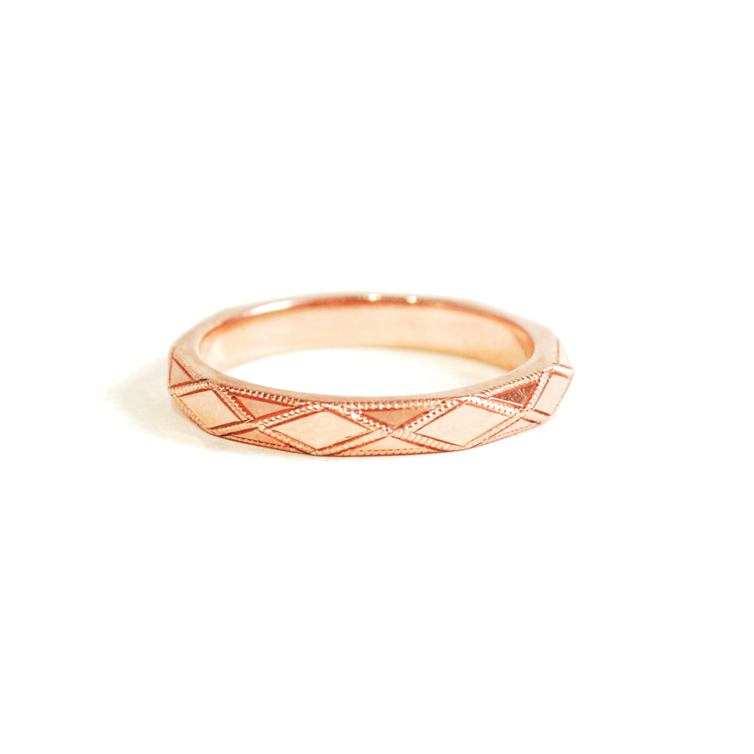 Geometric Faceted Triangle Gold Unisex Wedding Ring | Berlinger Jewelry 14K Rose Gold / 4 | Female by BerRings