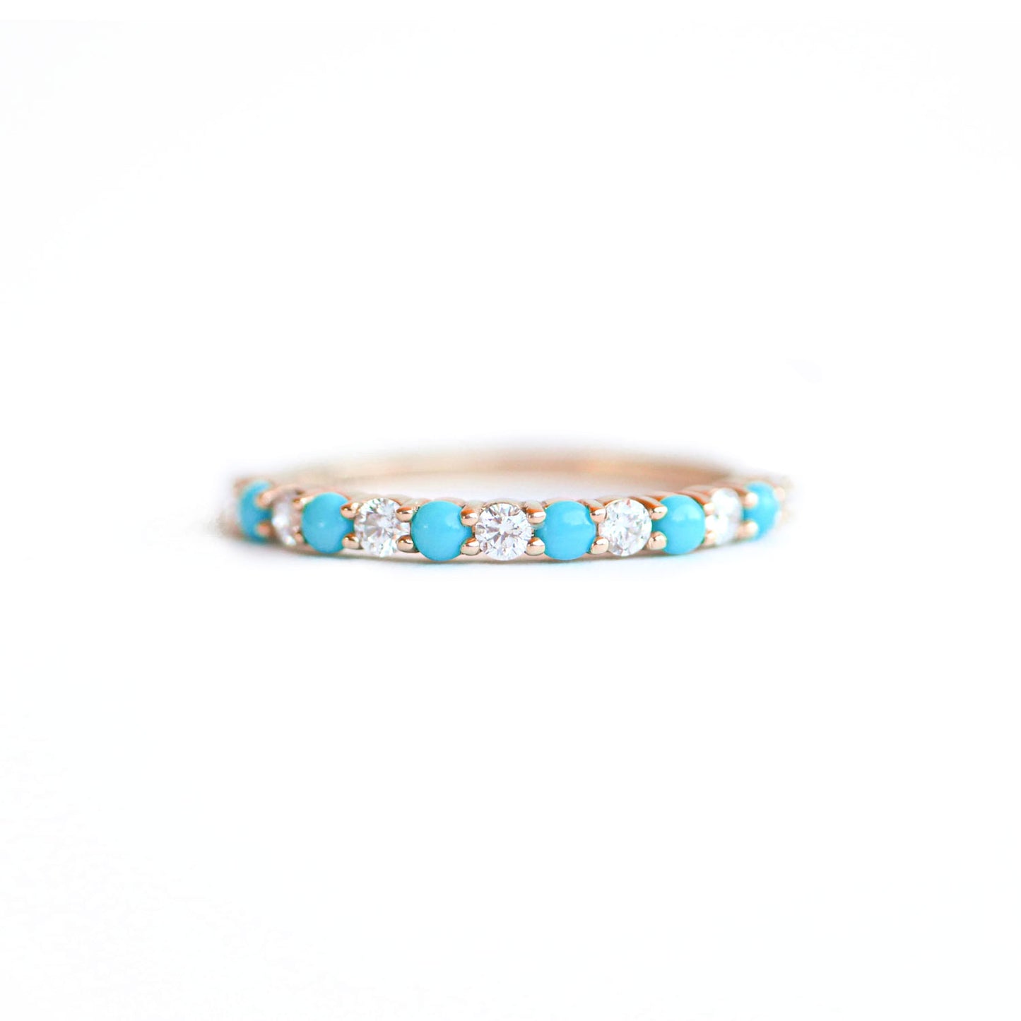 Turquoise & Diamond 2mm Shared Prong Band