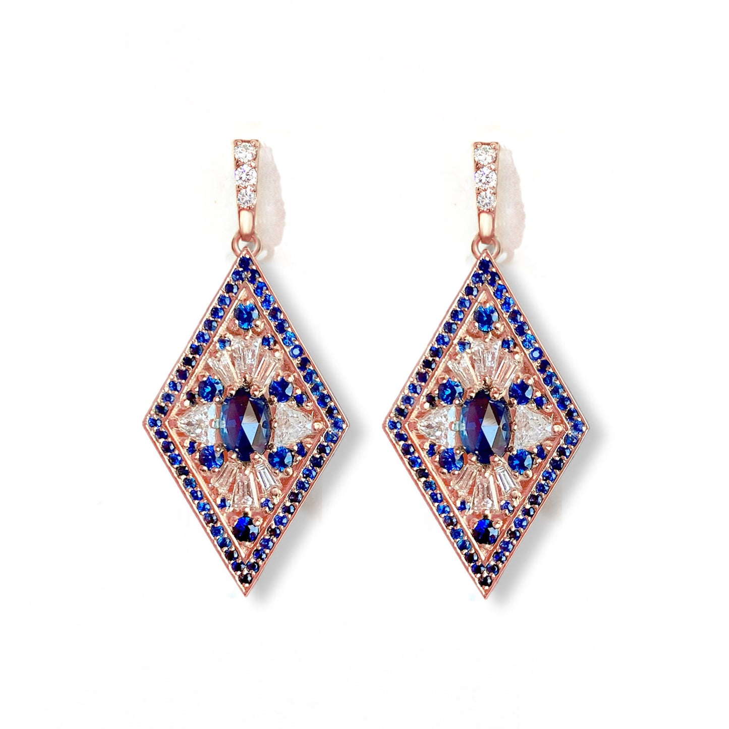 Kite Shape Sapphire and Diamond Earrings