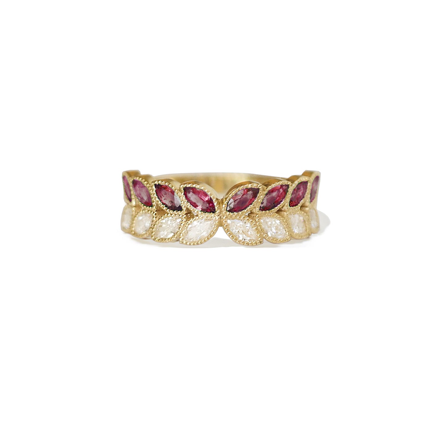 Marquise Ruby & Diamond Leaf Band Ring