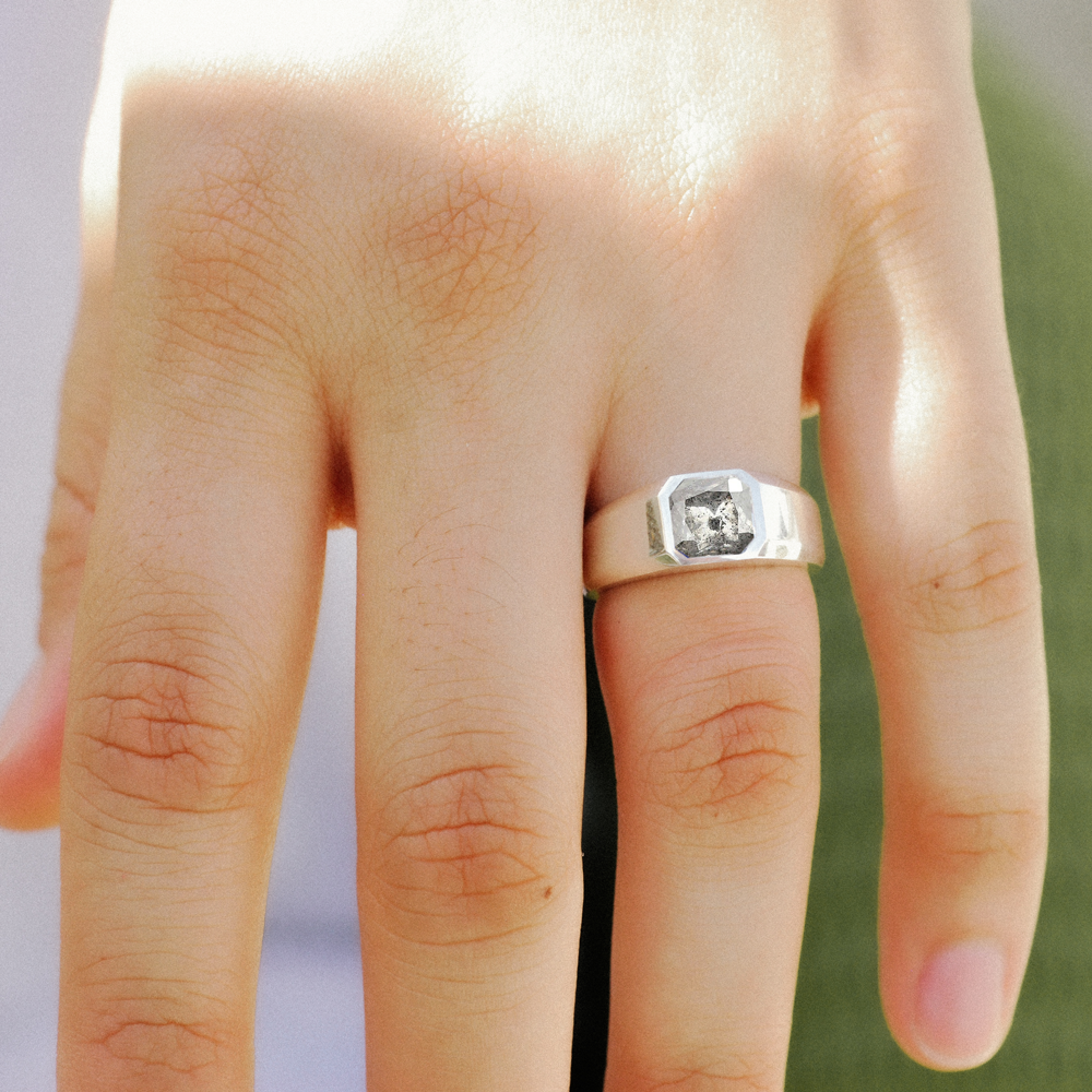 Salt and Pepper Asscher Cut Diamond Ring