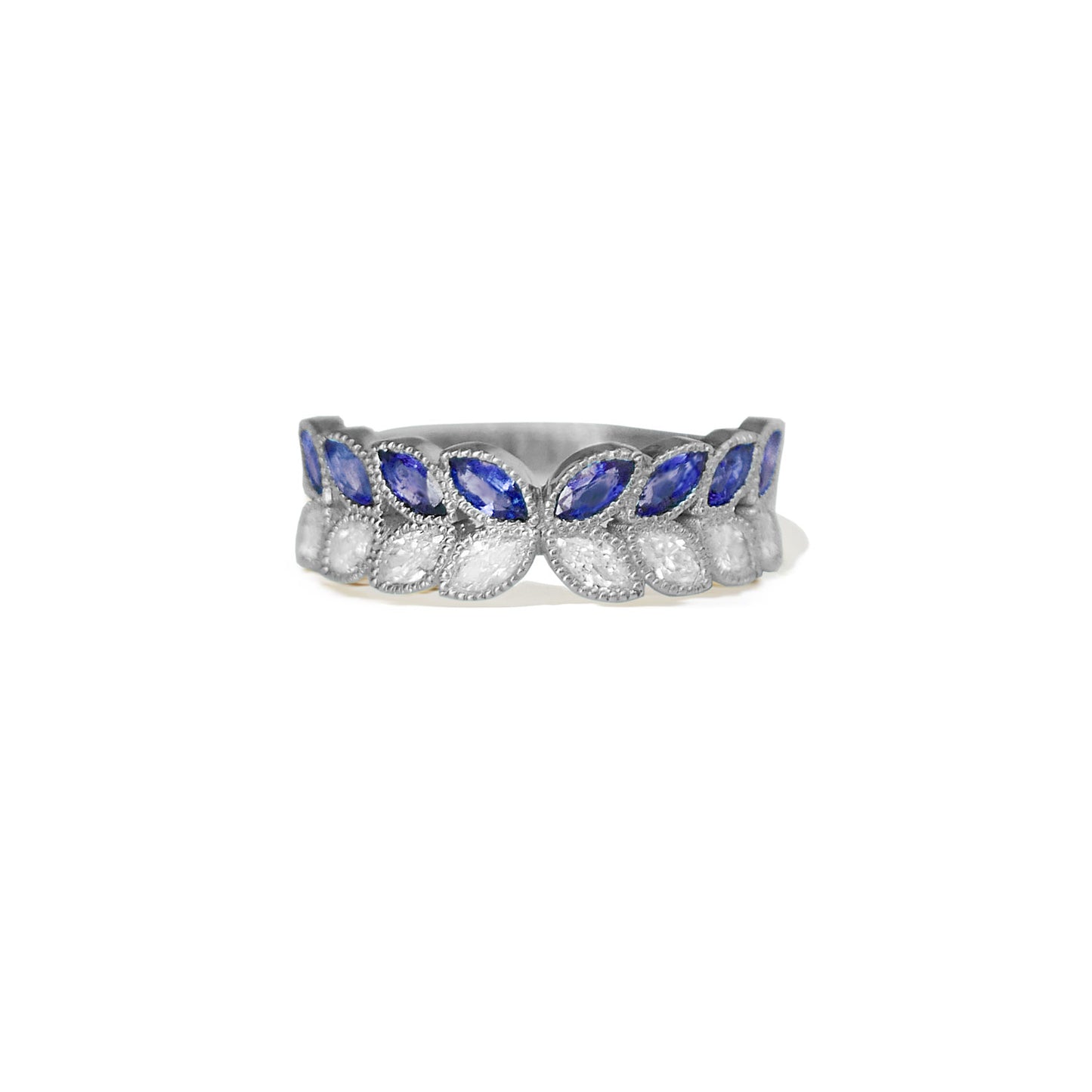 Marquise Sapphire & Diamond Leaf Band Ring