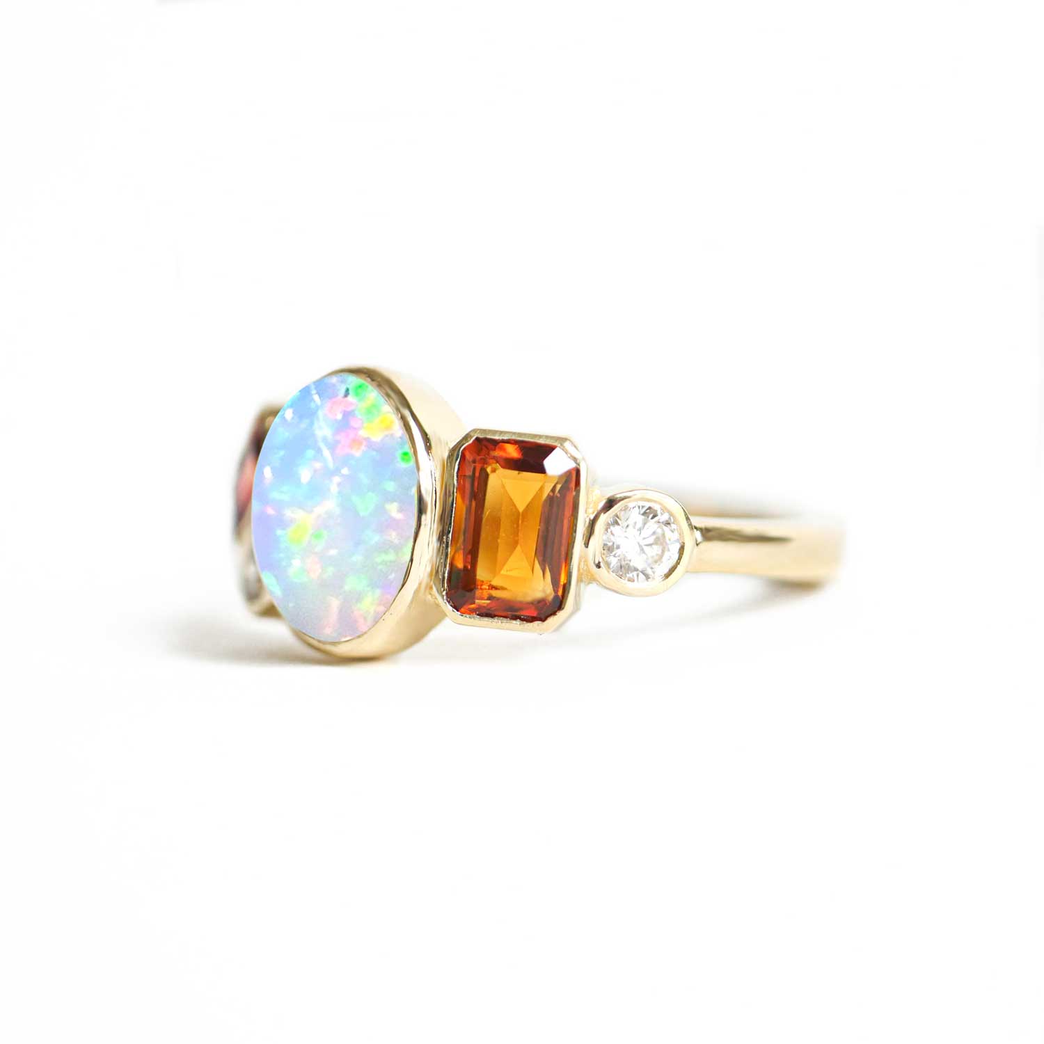 Opal, Sapphire, & Citrine Cluster Ring