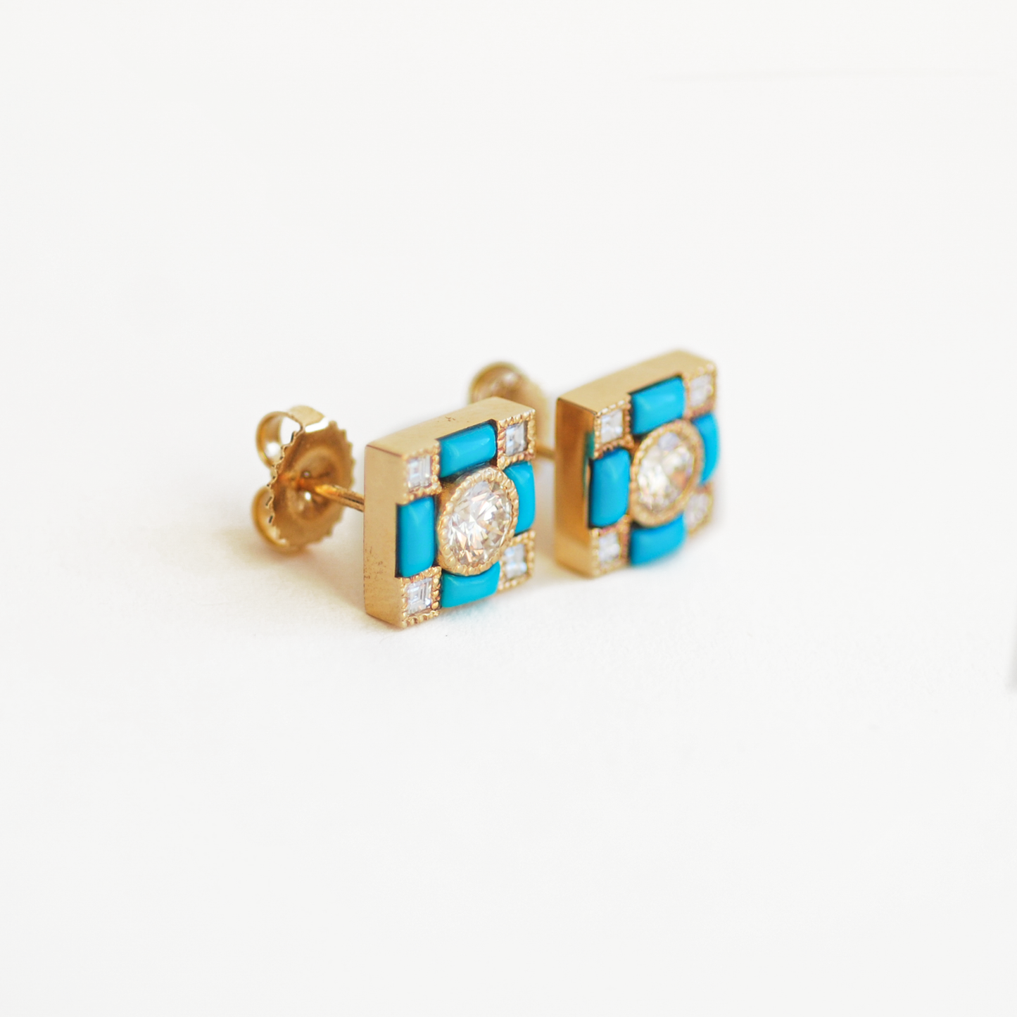 Art Deco Inspired Turquoise and Diamond Stud Earrings | Berlinger Jewelry