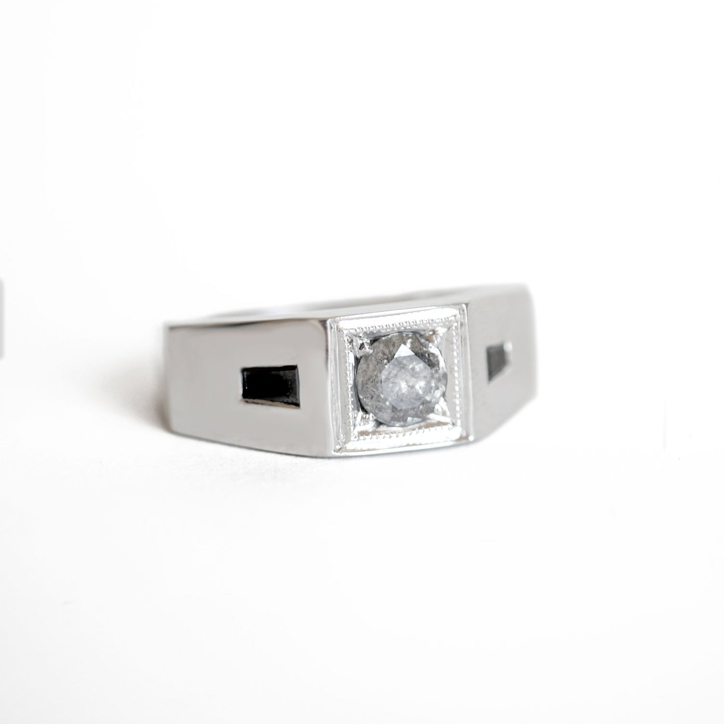 Deco Salt and Pepper Diamond Men's Engagement Ring