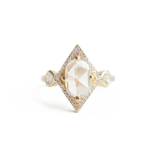 Custom 2.14 Carat Rose Cut Oval Diamond Shape Mosaic Ring