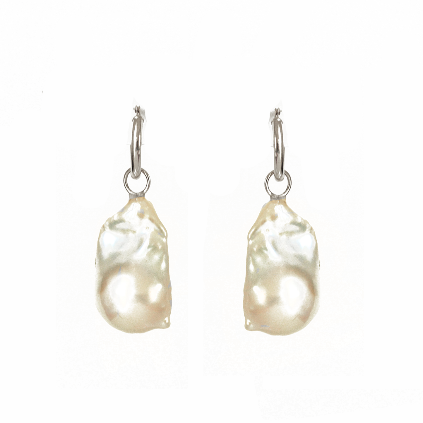 Large Baroque Pearl & Gold Hoop Earrings