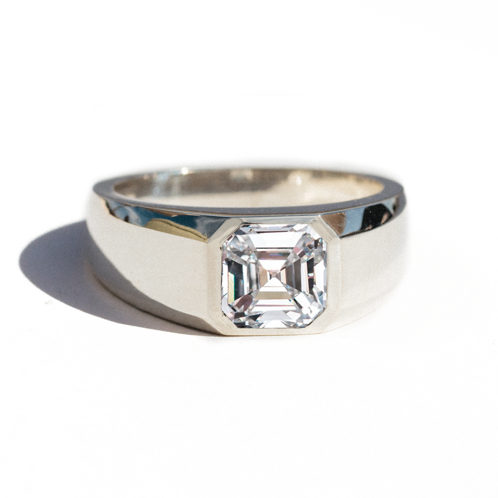 Asscher Cut Diamond Signet Ring