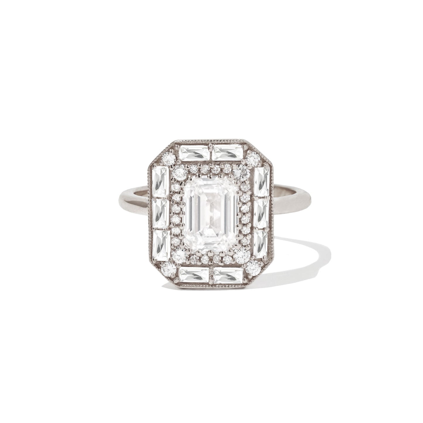 Emerald & French Cut Baguette Diamond Mosaic Ring