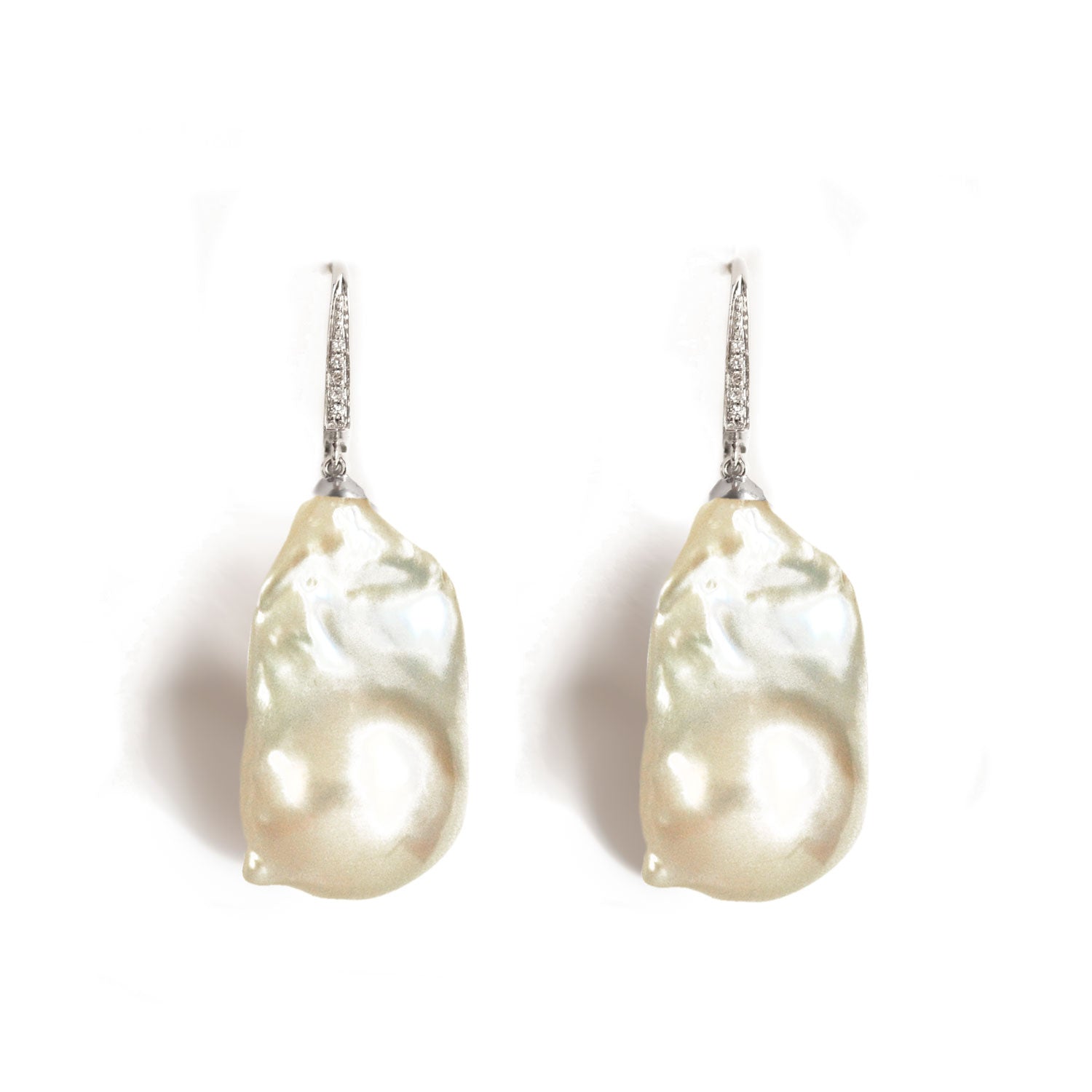 Large Baroque Pearl & Diamond Earrings