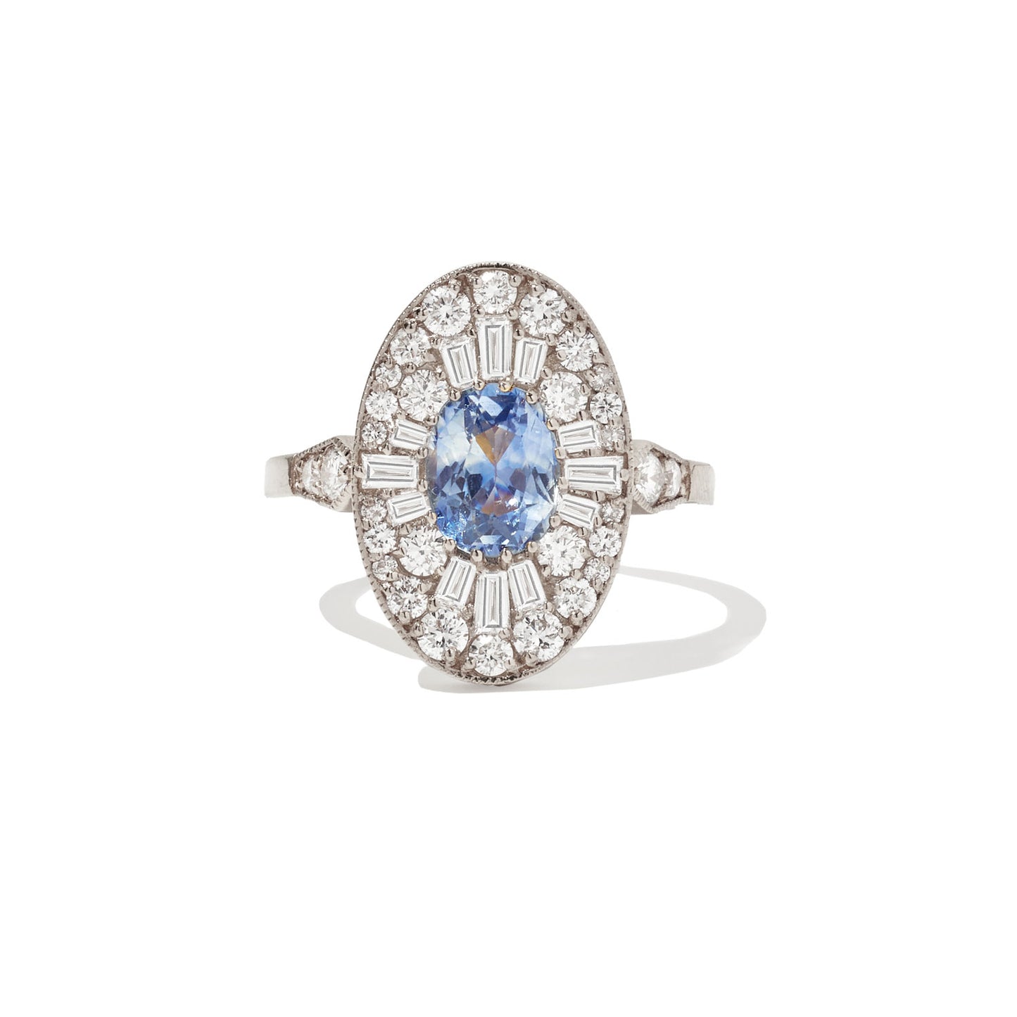 Cornflower Blue Sapphire Oval Ballerina Diamond Mosaic Ring
