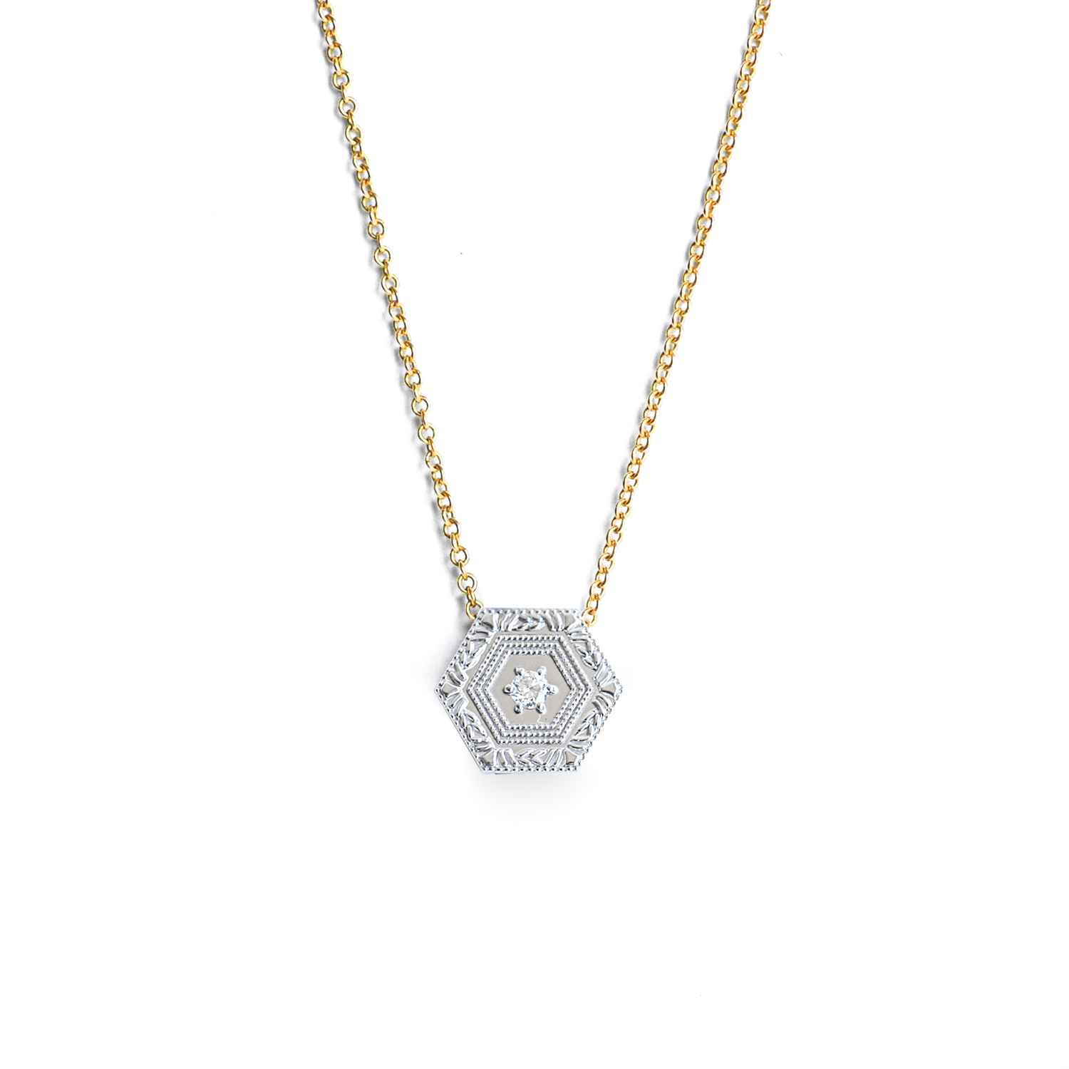 Explore The Unknown Engraved Hexagon Necklace —
