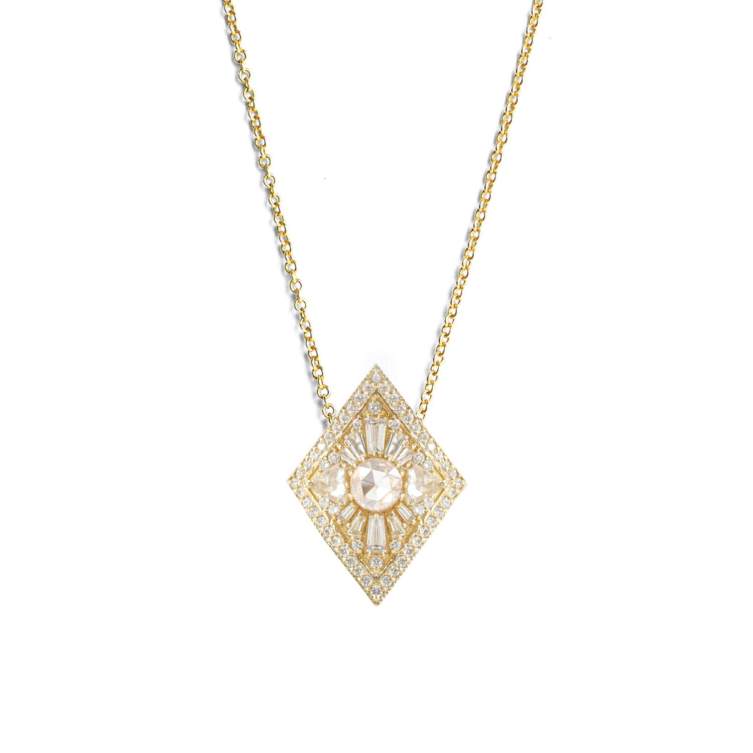 Large Kite Shape Round Diamond Necklace