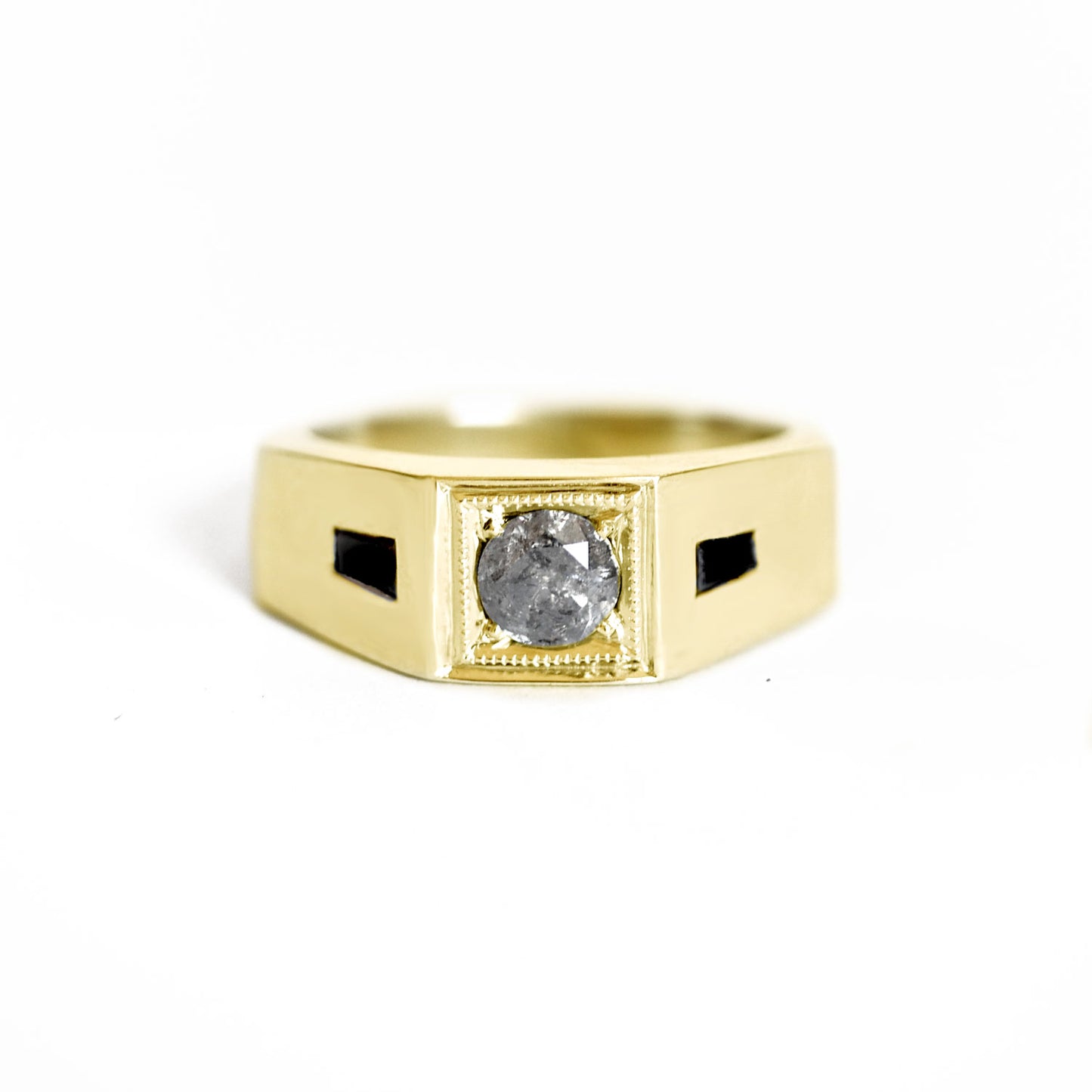 Deco Salt and Pepper Diamond Men's Engagement Ring