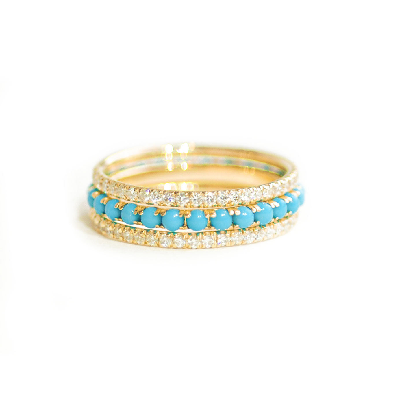 Pavé Eternity Diamond & Turquoise Stacking Ring Set