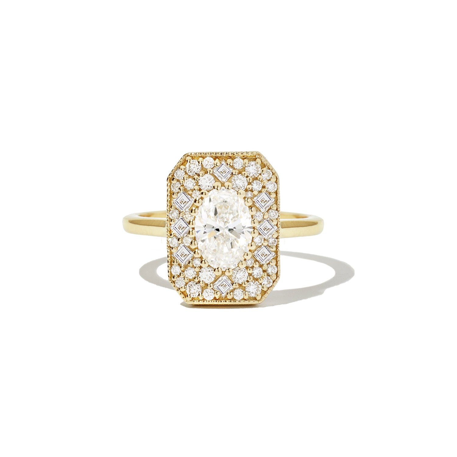Emerald Shape Carré & Oval Diamond Mosaic Ring