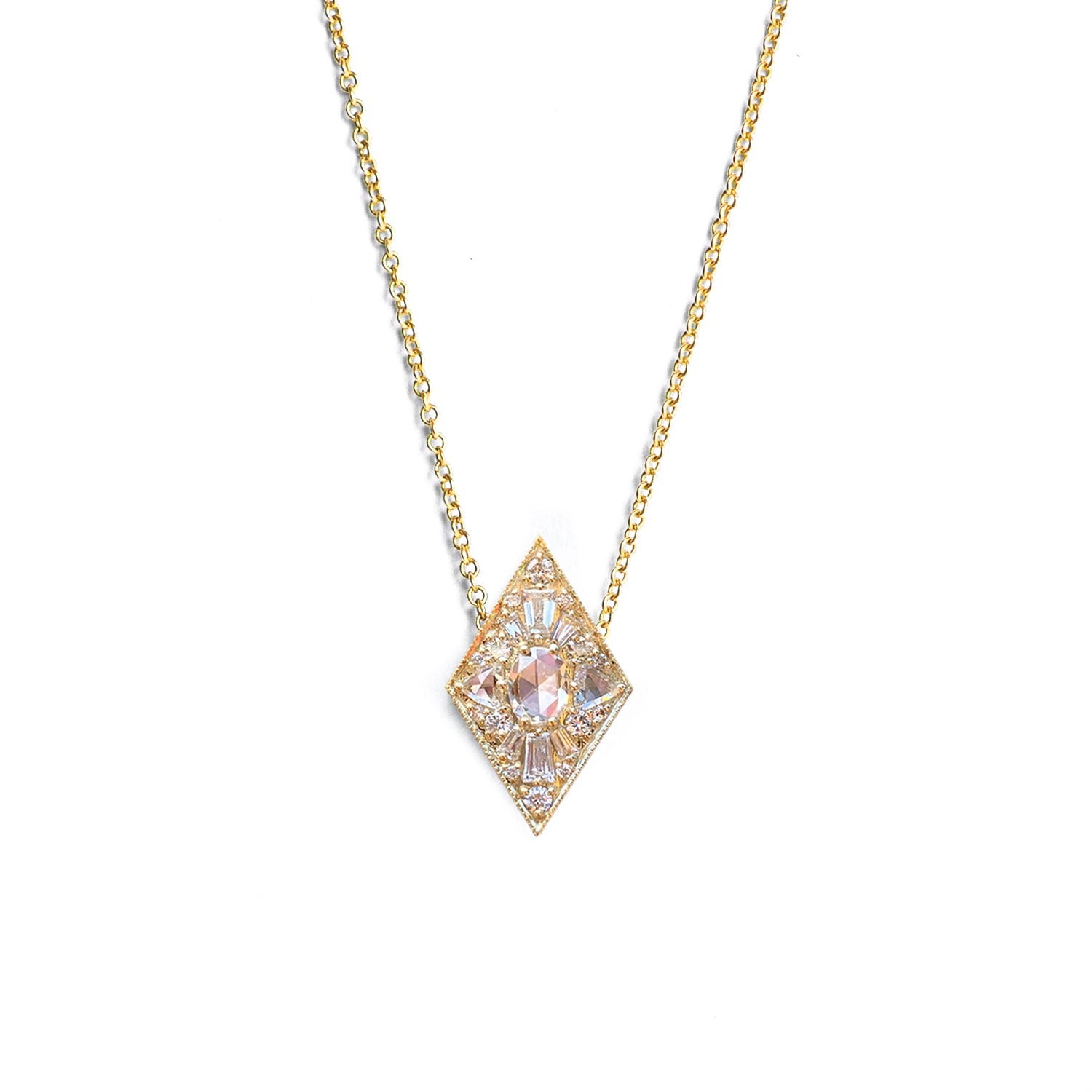 Mini Kite Shape Oval Diamond Necklace